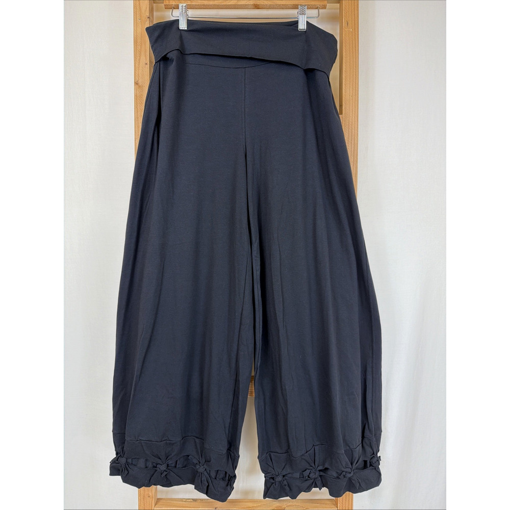 Boris Industries Black Folded Over Waist Bows On Hem Harem Pants #1401 Size LG